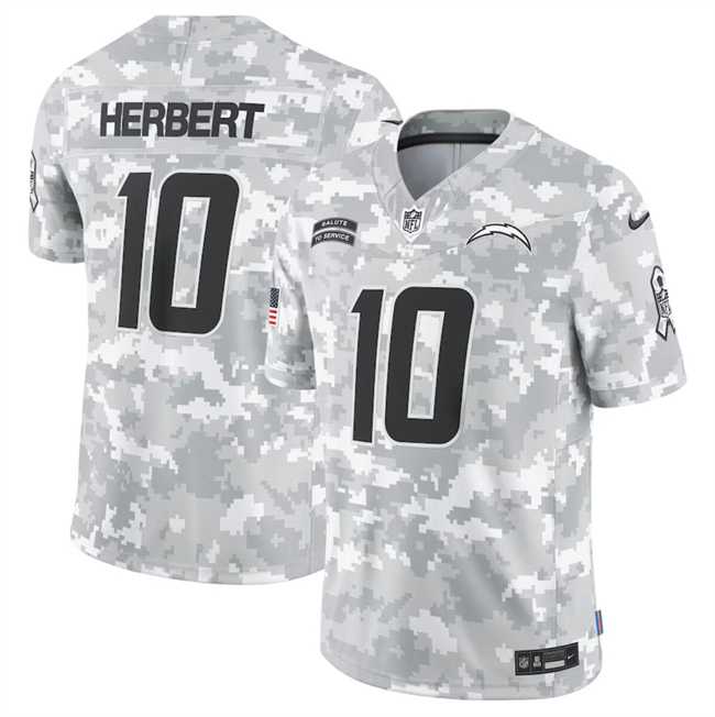 Mens Los Angeles Chargers #10 Justin Herbert 2024 Arctic Camo Salute To Service Limited Stitched Jersey Dyin->los angeles chargers->NFL Jersey
